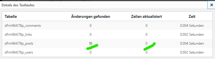 better search replace - Auswertung