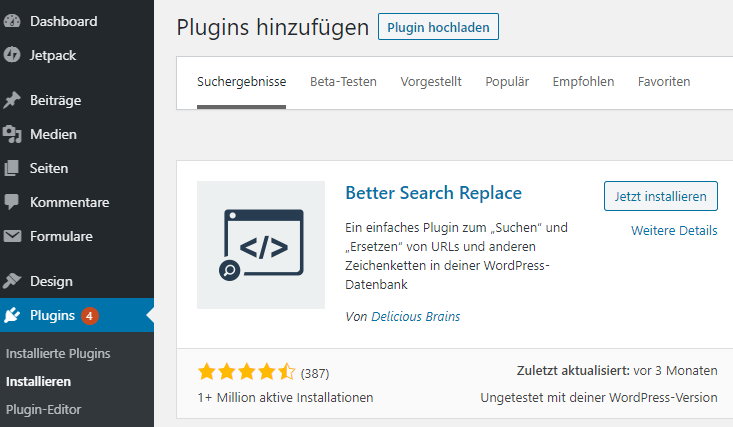 better search replace - installieren