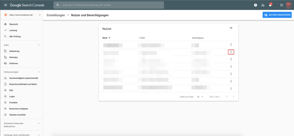 Google Search Console - Nutzer prüfen und bearbeiten