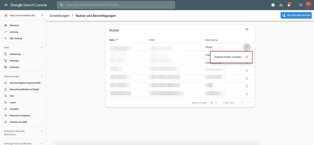 Google Search Console Property Inhaber verwalten
