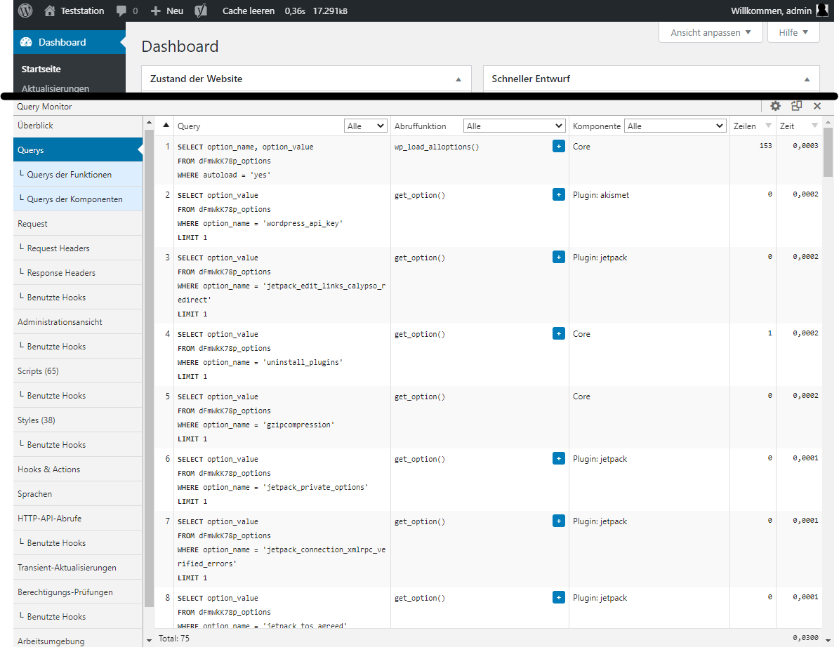 query monitor admin bar