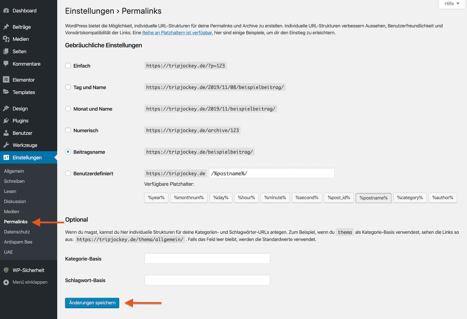 Website Redesign auf einer Subdomain - Permalinks einstellen