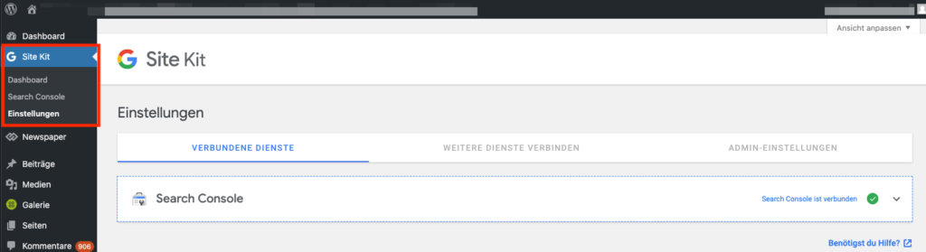 WordPress Google Sitekit Einstellungen
