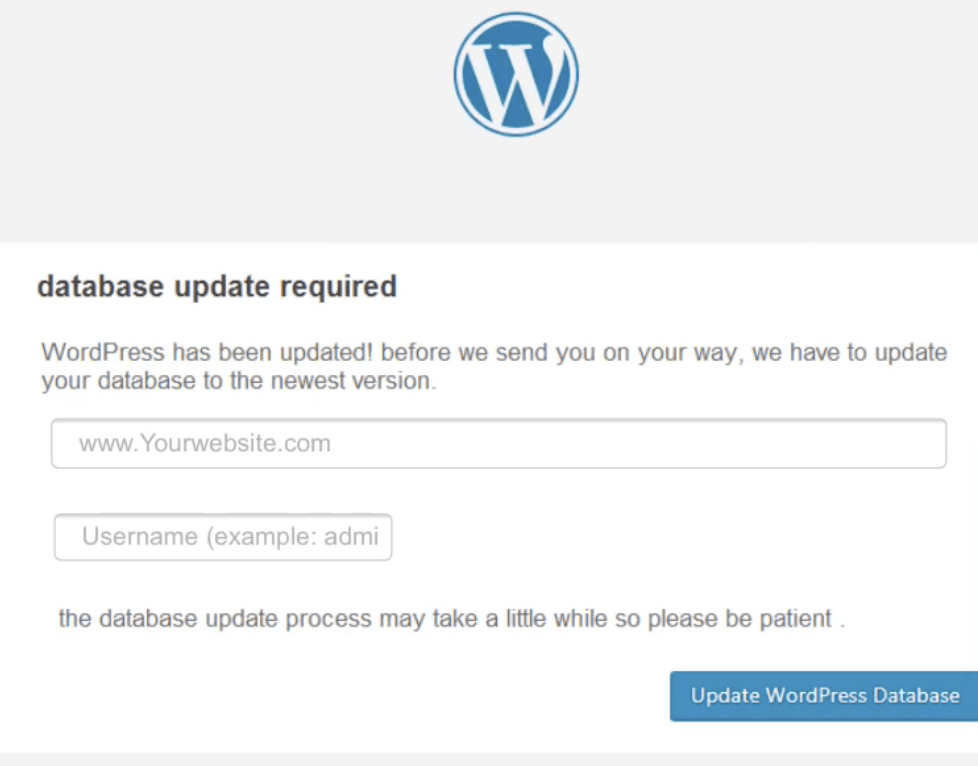 Screenshot Datenbank Update WordPress Phishing