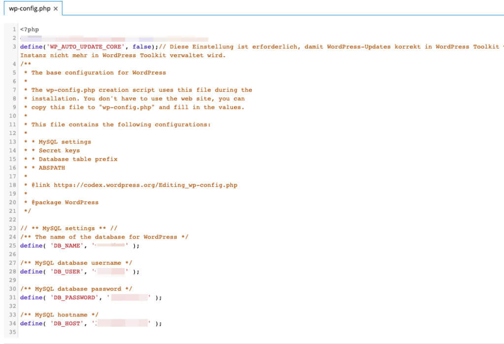 wp-config.php ausschnitt