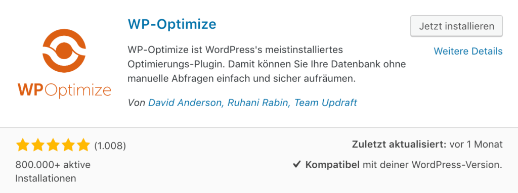 WP Optimize - Datenbank optimieren für deinen Online Shop